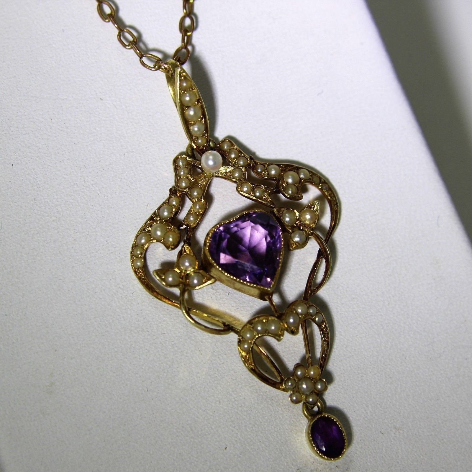 Victorian Amethyst Heart Pearl 15ct Yellow Gold Lavaliere - Etsy UK