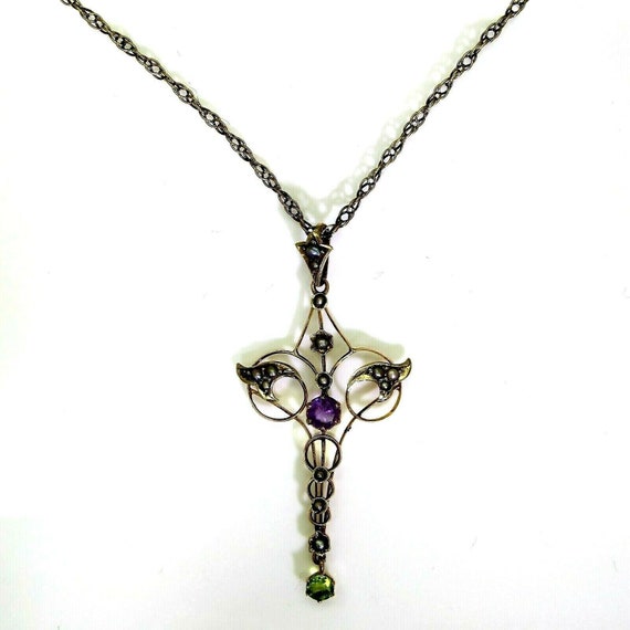 Edwardian Suffragette Amethyst Peridot & Pearl Lav