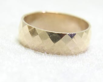 Anello nuziale vintage in oro giallo 9 carati con sfaccettatura larga, misura I ~ 4 1/2