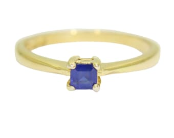 Splendido anello solitario con zaffiro principessa in oro giallo 18 carati, misura L ~ 5 3/4