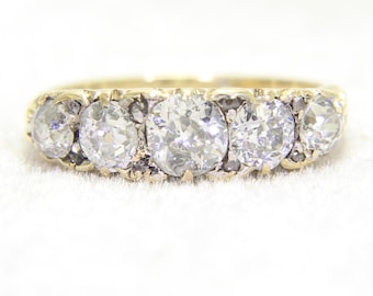 Anillo victoriano de oro amarillo de 18 quilates con diamante talla antigua de 2,15 quilates. Talla M ~ US 6 1/4