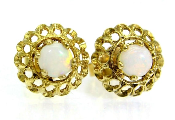 Sapphire and Opal Earrings Cluster Stud Solid 9 Carat Yellow Gold Studs Sapphire and Opal Earrings Cluster Stud Solid 9 Carat Yellow Gold Studs