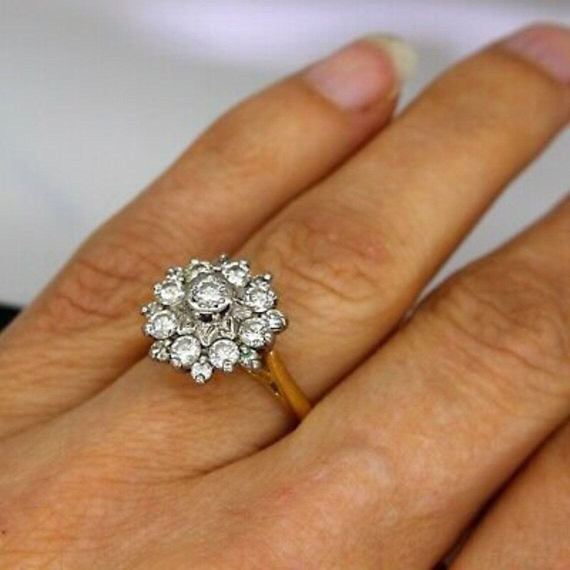 Vintage 1.33ct Diamond Cluster 18ct Yellow Gold ring size K | Etsy