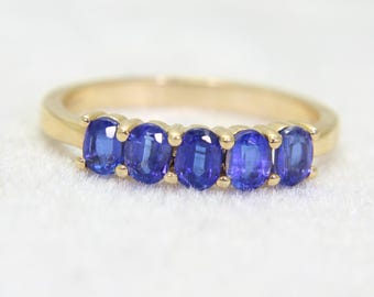 Anillo apilable de oro amarillo de 14 quilates con cianita vibrante N ~ 6 3/4