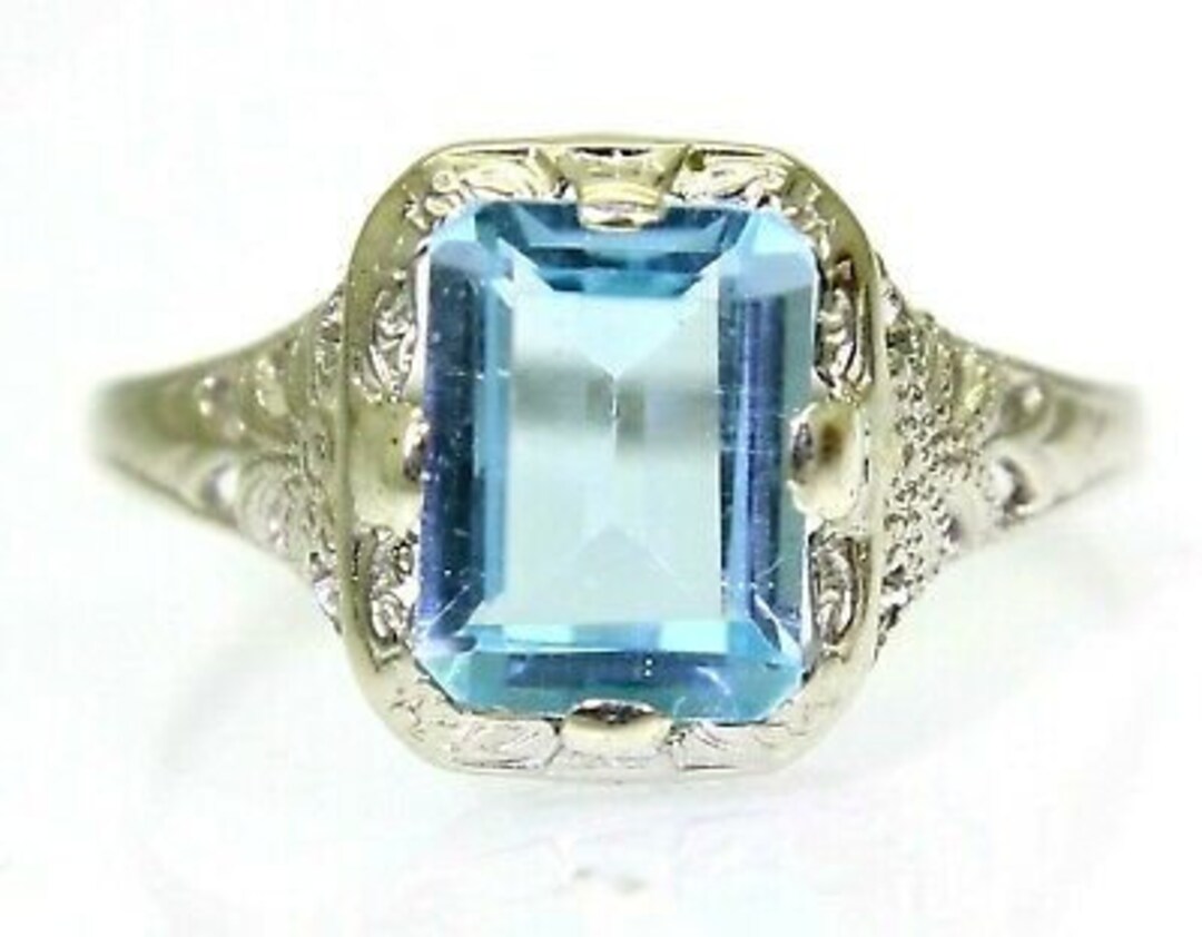 スポーツストア White 14k Topaz Deco Art Gold 3/4 5 ~ L Size Ring Filigree 指輪・リング