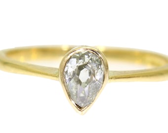 Bespoke 0.38ct Old Cut Pear Diamond Solitaire 18ct Yellow Gold ring N ~US 6 3/4