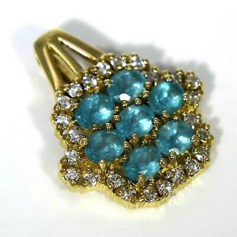 Heavy Blue Apatite and White Topaz Cluster 9ct Yellow Gold Pendant
