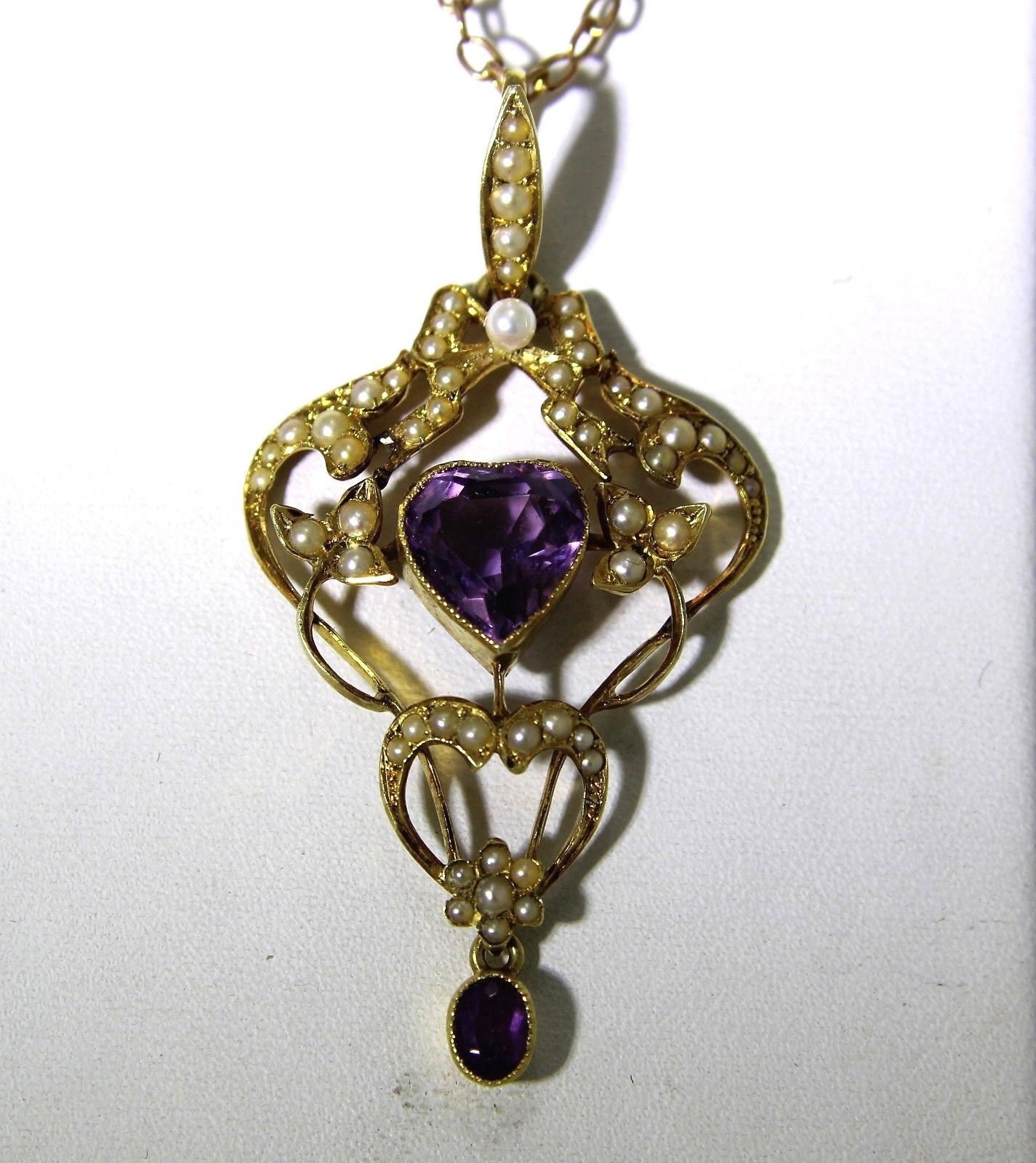 Victorian Amethyst Heart Pearl 15ct Yellow Gold Lavaliere - Etsy UK