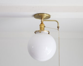 Glass globe  Flush Mount Ceiling Light Fixture -  Mid Century Modern Globe Lighting Fixtures - Modern Brass Light Fixtures