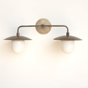 Brass Wall Sconce  light with brass shade, Bathroom Vanity Light, Minimal Sconce Light- Double Shade Wall Sconce. No.501-LM2