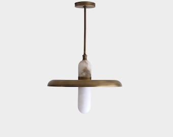 Brass Pendant light -  Kitchen Island light with 18" brass shade, alabaster shade UL Listed, No.4021