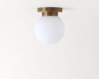 Glass globe  Flush Mount Ceiling Light Fixture - Mid Century Modern Globe Lighting Fixtures - Modern Brass Light Fixtures, No.S7029-3