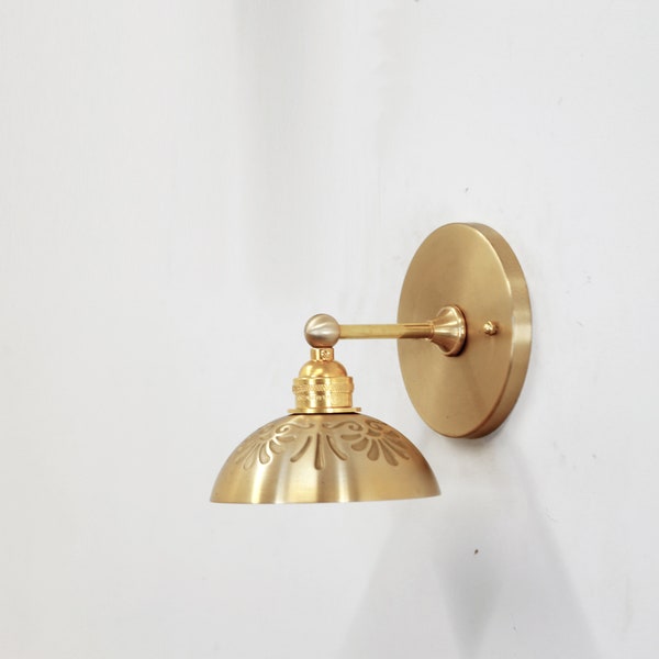 Solid Brass  Wall Sconce  light with casting  brass shade, Solid Brass Wall Sconce  light,Mid Century Sconce