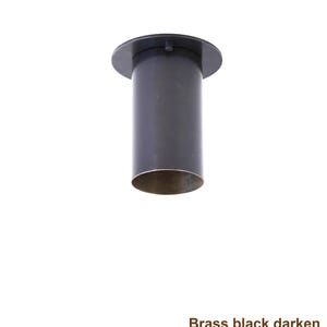 May include: A cylindrical ceiling light fixture with a dark, matte black finish on the exterior and a metallic brass interior rim. The fixture features a flat, circular mounting plate at the top. The text "Brass black darken" is visible below.