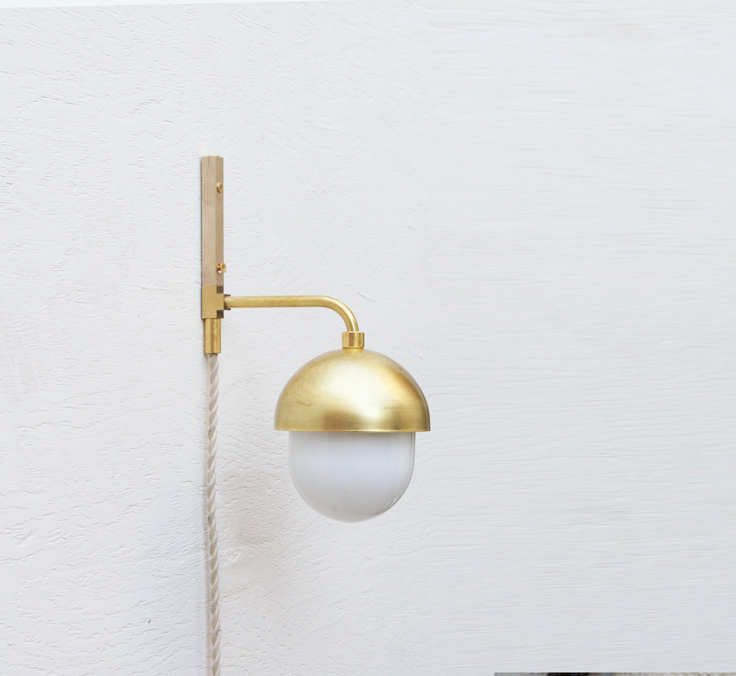 Plug-in  wall sconce Light with Glass Shade, Brass light with glass shade, Minimalist Wall Sconce Light