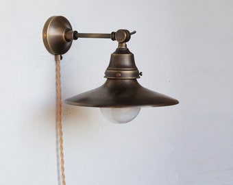 Pug-in Brass Wall Sconce  light, Modern brass light,  Aged  brass finish wall sconce light, Minimal Sconce Light
