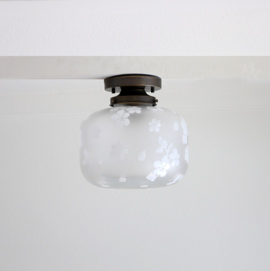 Sandblasting Glass Shade Flush Mount Ceiling Light Fixture Mid Century