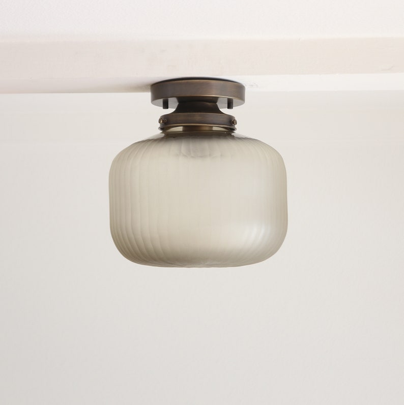 Cutting Glass Globe Flush Mount Ceiling Light Fixture Mid Century