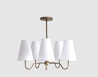 Lustre, lustre en laiton, lustre avec abat-jour en lin, répertorié UL, n° S7023-2