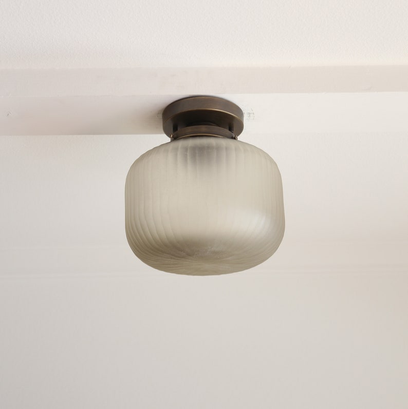 Cutting Glass Globe Flush Mount Ceiling Light Fixture Mid Century