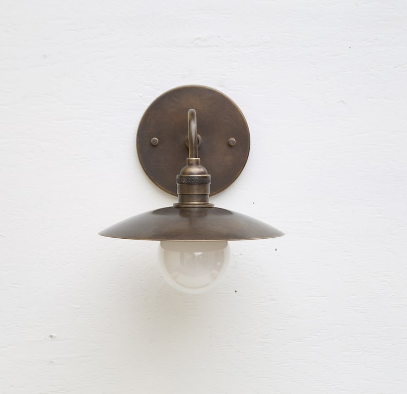 Solid Brass Wall Sconce light with brass shade-Minimal Sconce Light image 5