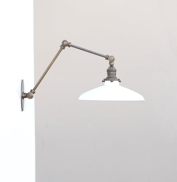 Adjustable Brass Wall Sconce: Industrial Swivel Light, Enamel Shade, UL Listed No.