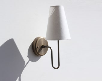 Brass Wall Sconce- Brass  light with Linen shade