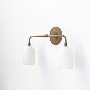 Brass  Wall Sconce light - Bathroom Vanity Light - Brass Wall Sconce with Alabaster Shade-UL Listed
