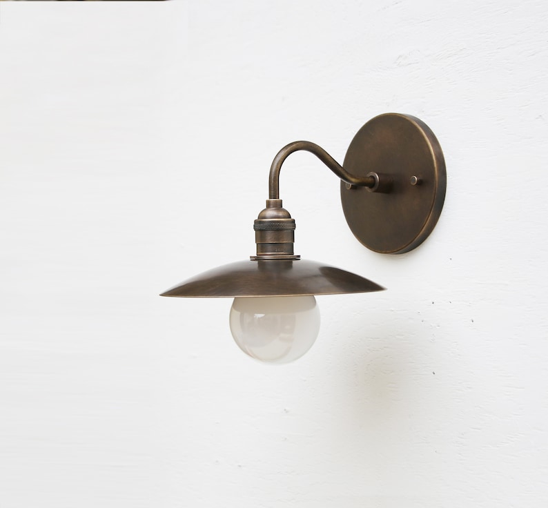 Solid Brass Wall Sconce light with brass shade-Minimal Sconce Light image 2