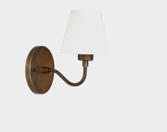 Brass Wall Sconce- Brass  light with Linen shade- Minimal Sconce Light, UL Listed, No.0456