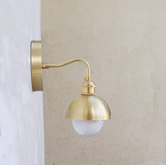 Shop Solid Brass Wall Sconce  light with solid round brass shade | Etsy from Etsy on Openhaus