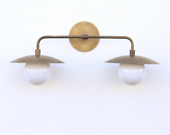 Brass Wall Sconce light with brass shade- UL Listed Minimal Sconce Light- Double Shade Wall Sconce- UL Listed. No. PPQ4, No.0443