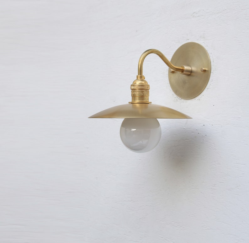 Solid Brass Wall Sconce light with brass shade-Minimal Sconce Light image 7