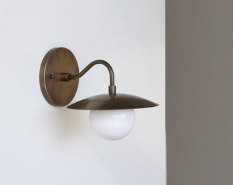 Brass Wall Sconce- Brass  light with brass shade- Minimal Sconce Light