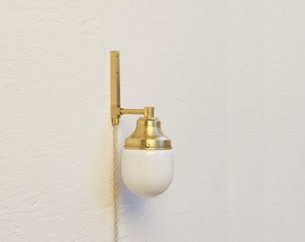 Plug-in  wall sconce Light, Brass light with gloss glass shade, Minimalist Wall Sconce Light, No.0192