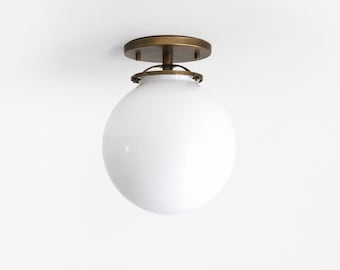 Glass globe  Flush Mount  Light Fixture - Mid Century Modern  Lighting Fixtures - Modern Brass Light Fixtures- UL Listed. 8" FKQ No.0071