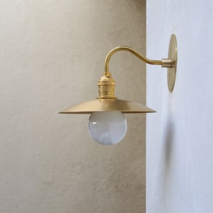 Solid Brass Wall Sconce light with brass shade-Minimal Sconce Light image 6