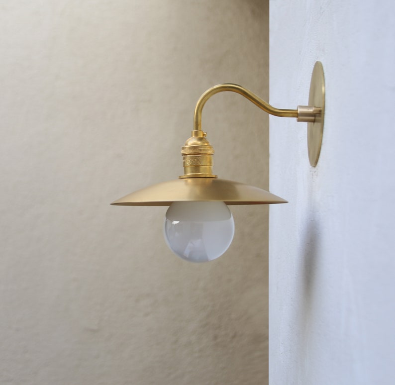 Solid Brass Wall Sconce light with brass shade-Minimal Sconce Light image 6