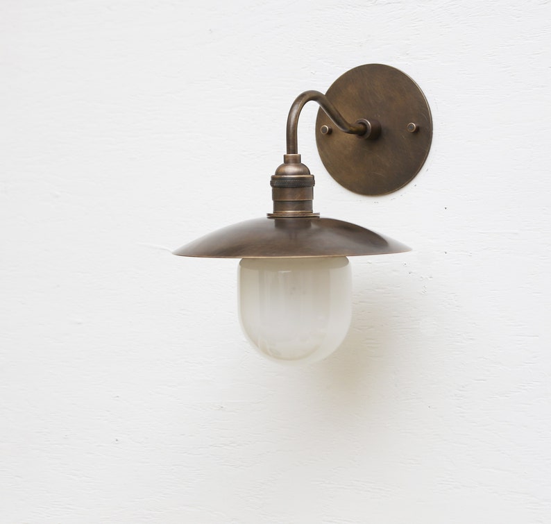 Solid Brass Wall Sconce light with brass shade-Minimal Sconce Light image 1