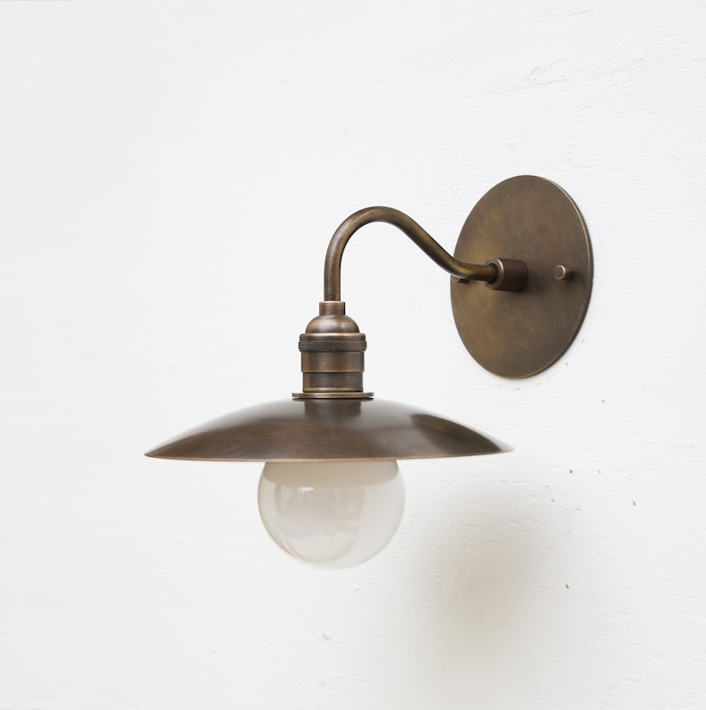 Solid Brass Wall Sconce light with brass shade-Minimal Sconce Light image 4