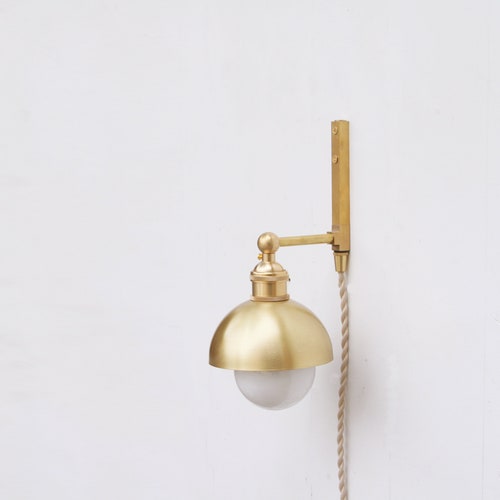 Plugin Wall Sconce Light Brass Light With Gloss Glass Shade Etsy