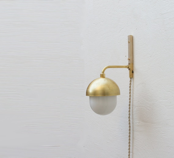 Plug-in  wall sconce Light with Glass Shade, Brass light with glass shade, Minimalist Wall Sconce Light