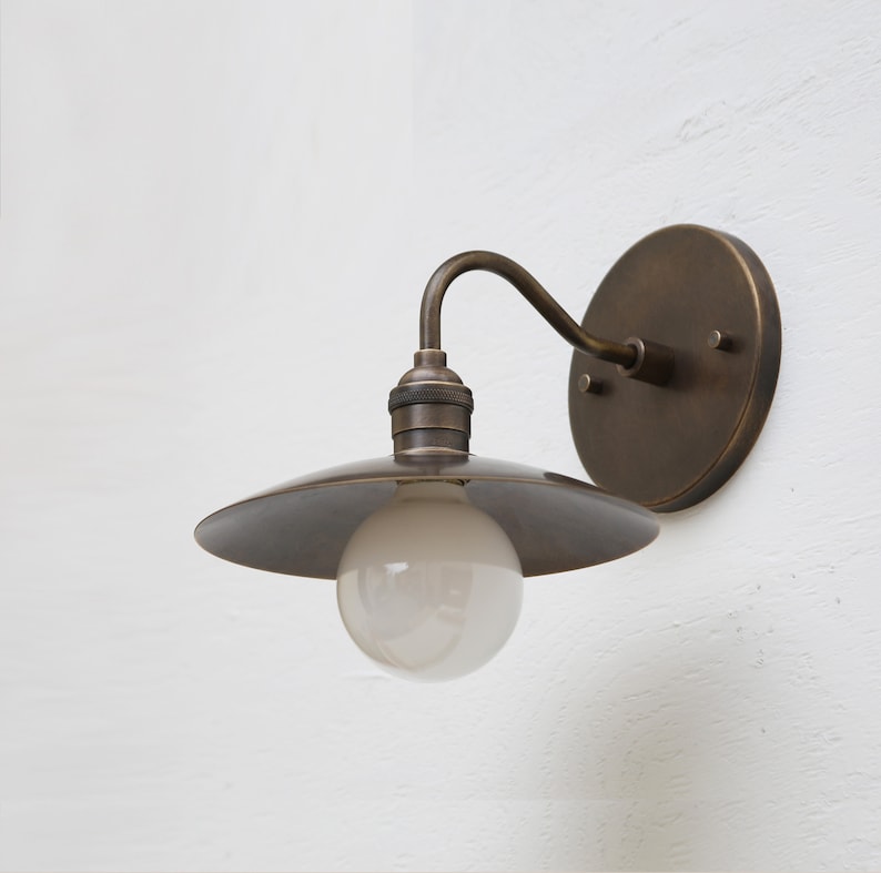 Solid Brass Wall Sconce light with brass shade-Minimal Sconce Light Aged brass