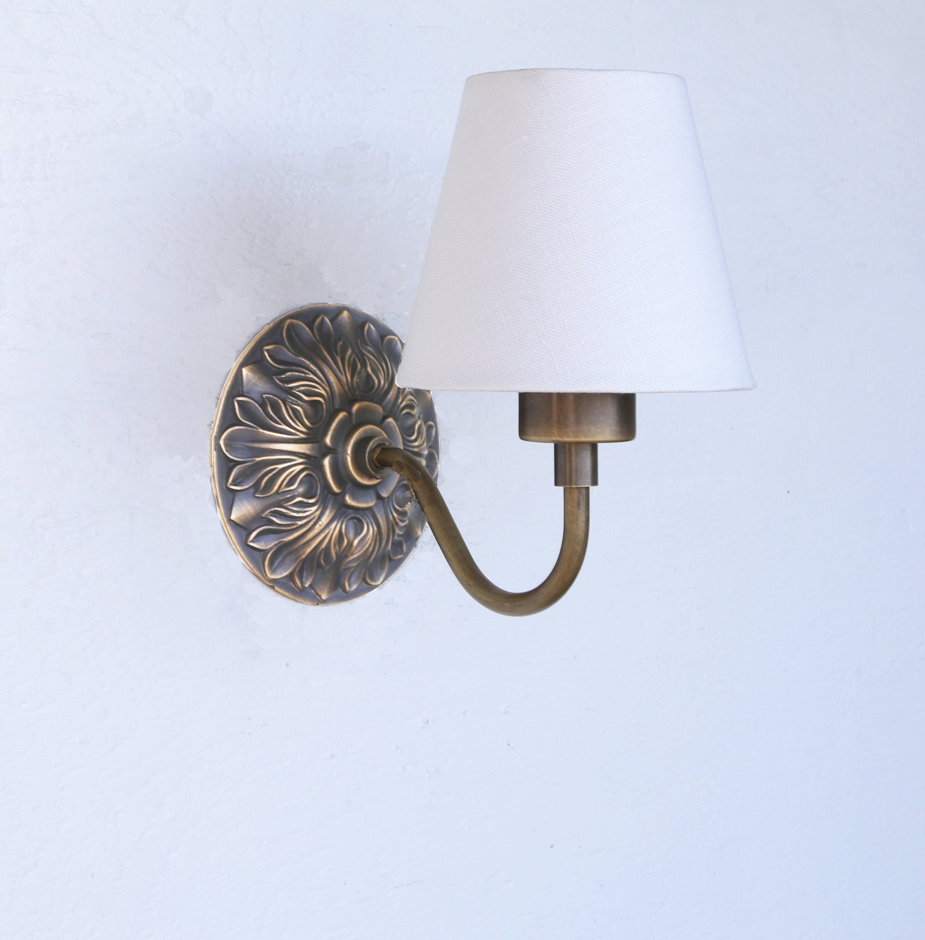 Brass Wall Sconce- Brass light with Linen shade- Minimal Sconce Lightthumbnail