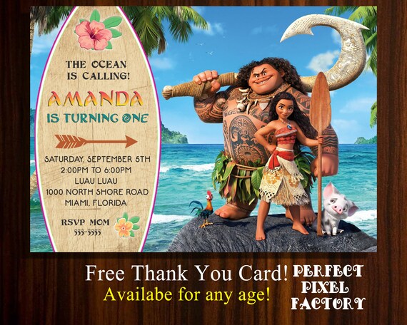 Moana Invitation, Moana Birthday, Moana Party, Moana Printable, Disney's Moana, Maui, Photo invitation, Digital Invitation Il_570xn