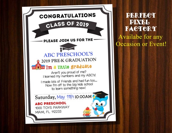 Graduation Invitation, Party, Invitation, Owl, Kindergarten, Chalkboard, DIY, 2019, Class of, flyer, Graduation printable, digital, Preshool Il_570xn