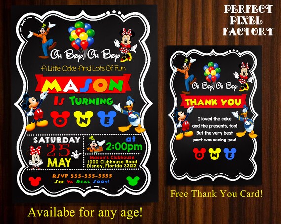 Mickey Mouse invitation,Mickey Birthday,Mickey Mouse Clubhouse,Mickey Party,Chalk invitation, Mickey Birthday Invitations,Mickey Mouse Party Il_570xn