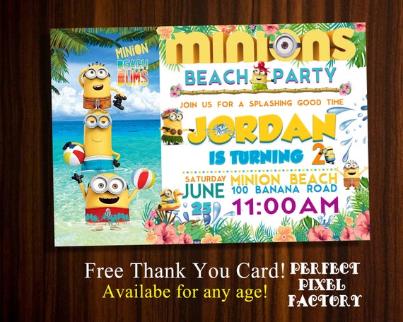 Minions invitation,minions birthday,minions pool party,minions,despicable me, kids birthday,pool party,beach birthday, minion madness Il_570xn