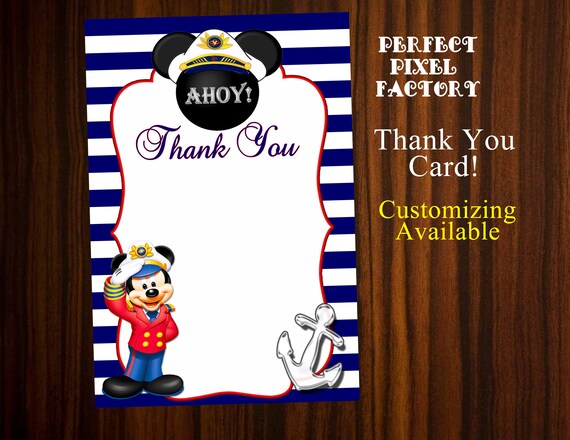 Nautical Mickey, Nautical Mickey Thank you Card, Printable Thank you card, Instant Download, Nautical Mickey,Sailor Mickey,Mickey Invitation Il_570xn