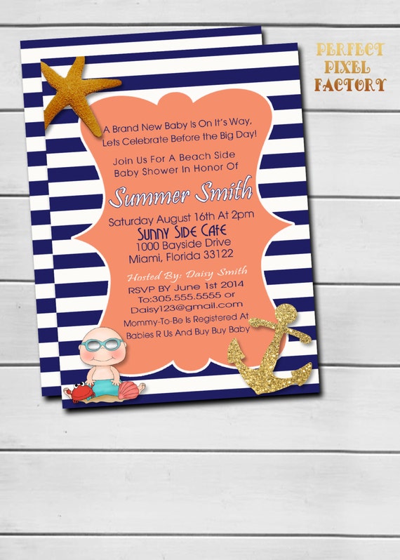 Beach Baby Shower Invitation Beach Side Baby Shower Beach Theme